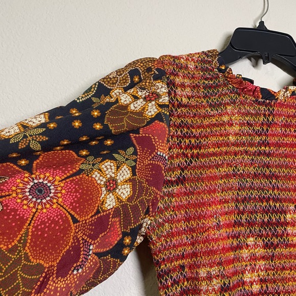 Farm Rio Medium Flowered Leopards Midi Dress Multicolored Mock Neck Long Sleeves - Picture 3 of 11